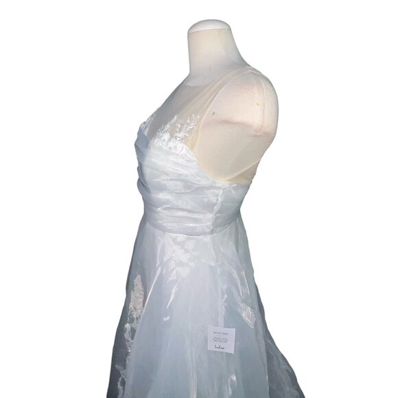 Lulus Beaded Draped Sweetheart Neck Tulle Flowy Maxi Formal Dress Sz Medium Whit - Picture 11 of 14